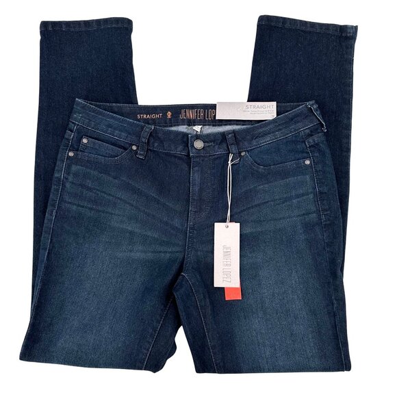 Jennifer Lopez Womens Straight-Leg Stretch Jeans Size 10 Dark Wash - Picture 1 of 10